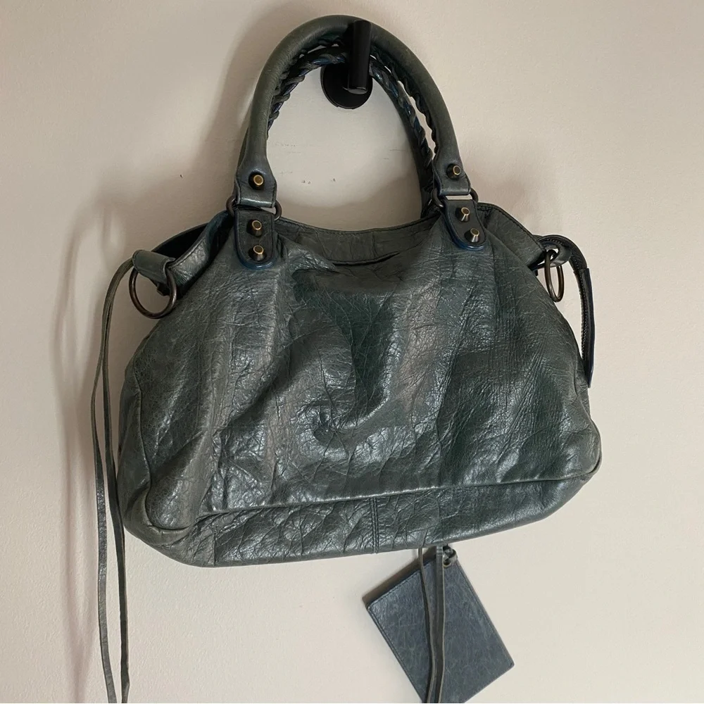 Vintage Balenciaga City Mini green teal leather handbag - Picture 9 of 14